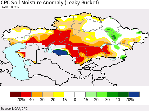 Kazakhstan CPC Soil Moisture Anomaly (Leaky Bucket) Thematic Map For 11/6/2021 - 11/10/2021