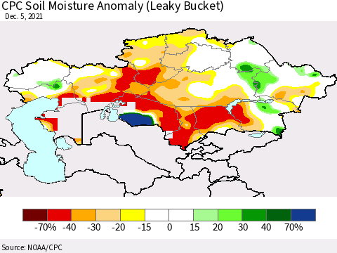 Kazakhstan CPC Soil Moisture Anomaly (Leaky Bucket) Thematic Map For 12/1/2021 - 12/5/2021
