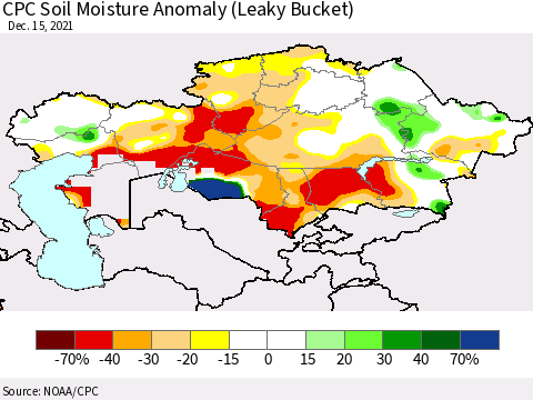 Kazakhstan CPC Soil Moisture Anomaly (Leaky Bucket) Thematic Map For 12/11/2021 - 12/15/2021