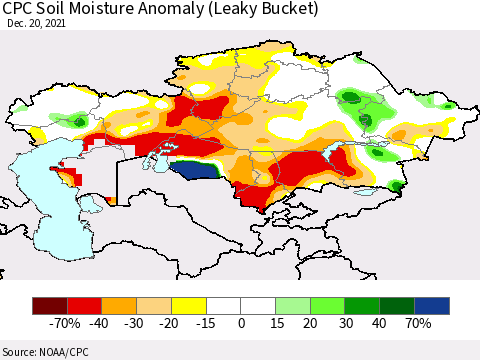 Kazakhstan CPC Soil Moisture Anomaly (Leaky Bucket) Thematic Map For 12/16/2021 - 12/20/2021