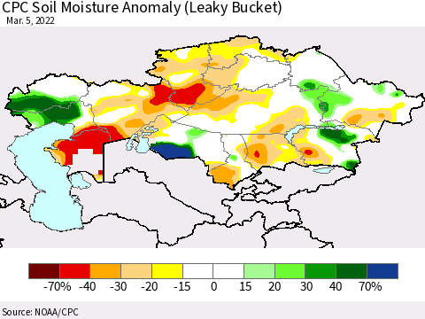 Kazakhstan CPC Soil Moisture Anomaly (Leaky Bucket) Thematic Map For 3/1/2022 - 3/5/2022
