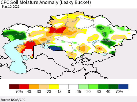 Kazakhstan CPC Soil Moisture Anomaly (Leaky Bucket) Thematic Map For 3/6/2022 - 3/10/2022