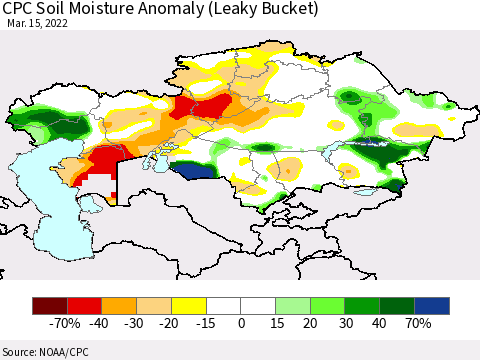 Kazakhstan CPC Soil Moisture Anomaly (Leaky Bucket) Thematic Map For 3/11/2022 - 3/15/2022