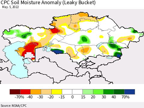 Kazakhstan CPC Soil Moisture Anomaly (Leaky Bucket) Thematic Map For 5/1/2022 - 5/5/2022