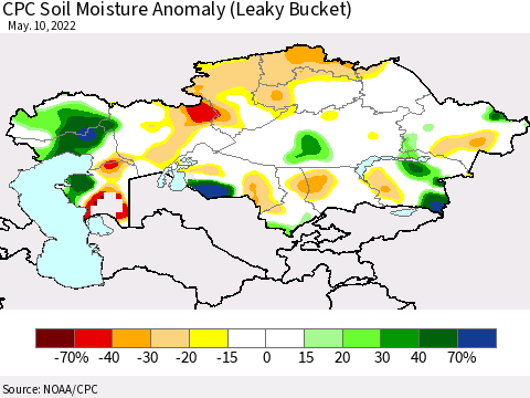 Kazakhstan CPC Soil Moisture Anomaly (Leaky Bucket) Thematic Map For 5/6/2022 - 5/10/2022