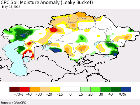 Kazakhstan CPC Soil Moisture Anomaly (Leaky Bucket) Thematic Map For 5/11/2022 - 5/15/2022
