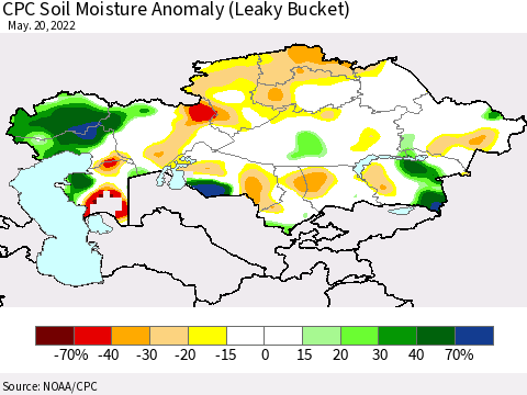 Kazakhstan CPC Soil Moisture Anomaly (Leaky Bucket) Thematic Map For 5/16/2022 - 5/20/2022