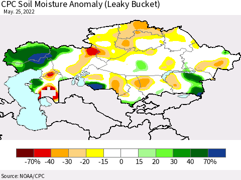 Kazakhstan CPC Soil Moisture Anomaly (Leaky Bucket) Thematic Map For 5/21/2022 - 5/25/2022