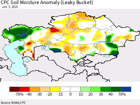 Kazakhstan CPC Soil Moisture Anomaly (Leaky Bucket) Thematic Map For 6/1/2022 - 6/5/2022