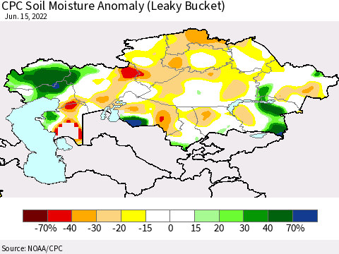 Kazakhstan CPC Soil Moisture Anomaly (Leaky Bucket) Thematic Map For 6/11/2022 - 6/15/2022