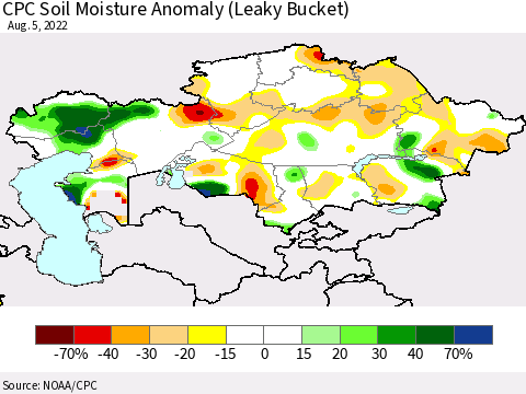 Kazakhstan CPC Soil Moisture Anomaly (Leaky Bucket) Thematic Map For 8/1/2022 - 8/5/2022