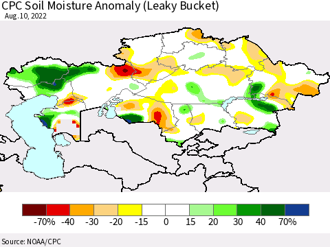 Kazakhstan CPC Soil Moisture Anomaly (Leaky Bucket) Thematic Map For 8/6/2022 - 8/10/2022