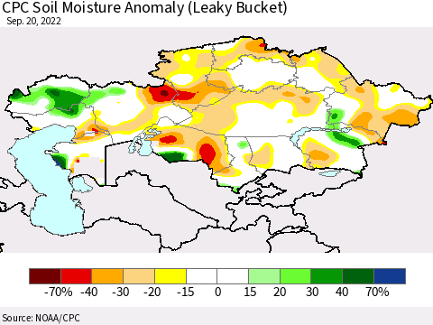Kazakhstan CPC Soil Moisture Anomaly (Leaky Bucket) Thematic Map For 9/16/2022 - 9/20/2022