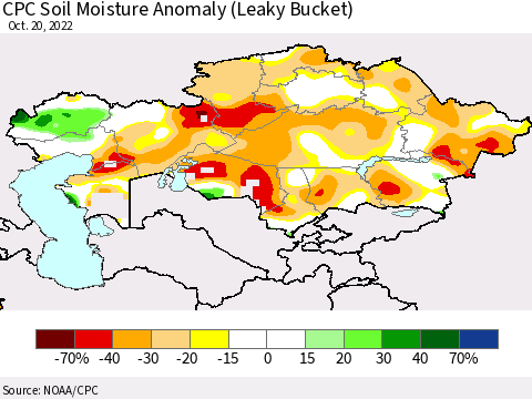 Kazakhstan CPC Soil Moisture Anomaly (Leaky Bucket) Thematic Map For 10/16/2022 - 10/20/2022