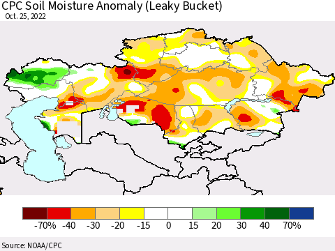 Kazakhstan CPC Soil Moisture Anomaly (Leaky Bucket) Thematic Map For 10/21/2022 - 10/25/2022