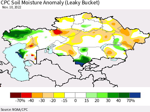 Kazakhstan CPC Soil Moisture Anomaly (Leaky Bucket) Thematic Map For 11/6/2022 - 11/10/2022