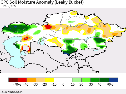 Kazakhstan CPC Soil Moisture Anomaly (Leaky Bucket) Thematic Map For 12/1/2022 - 12/5/2022