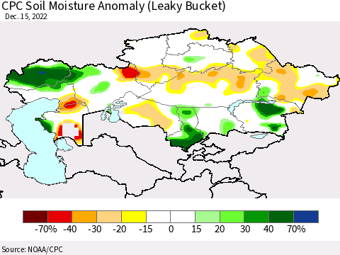Kazakhstan CPC Soil Moisture Anomaly (Leaky Bucket) Thematic Map For 12/11/2022 - 12/15/2022