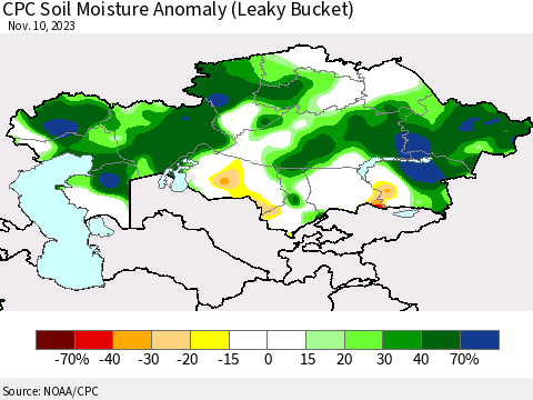 Kazakhstan CPC Soil Moisture Anomaly (Leaky Bucket) Thematic Map For 11/6/2023 - 11/10/2023