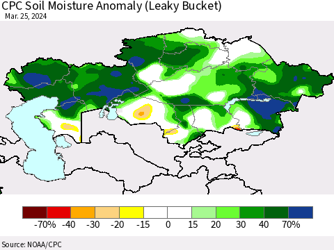 Kazakhstan CPC Soil Moisture Anomaly (Leaky Bucket) Thematic Map For 3/21/2024 - 3/25/2024
