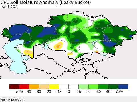 Kazakhstan CPC Soil Moisture Anomaly (Leaky Bucket) Thematic Map For 4/1/2024 - 4/5/2024