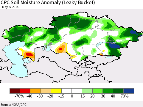 Kazakhstan CPC Soil Moisture Anomaly (Leaky Bucket) Thematic Map For 5/1/2024 - 5/5/2024