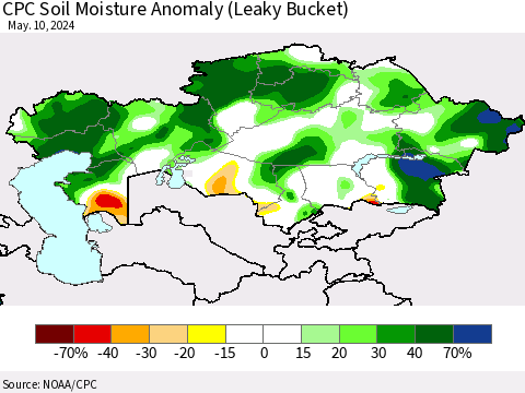 Kazakhstan CPC Soil Moisture Anomaly (Leaky Bucket) Thematic Map For 5/6/2024 - 5/10/2024