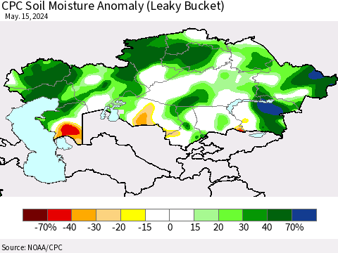 Kazakhstan CPC Soil Moisture Anomaly (Leaky Bucket) Thematic Map For 5/11/2024 - 5/15/2024