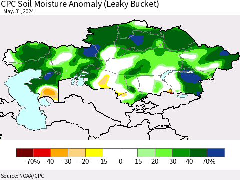 Kazakhstan CPC Soil Moisture Anomaly (Leaky Bucket) Thematic Map For 5/26/2024 - 5/31/2024