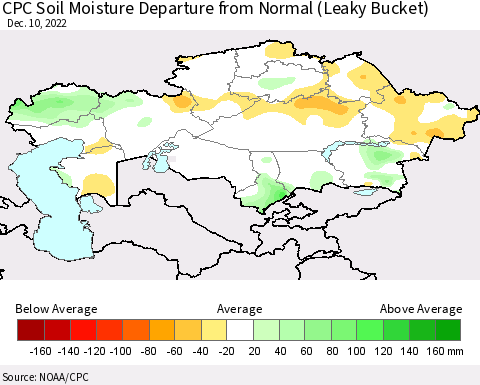 Kazakhstan CPC Soil Moisture Departure from Normal (Leaky Bucket) Thematic Map For 12/6/2022 - 12/10/2022