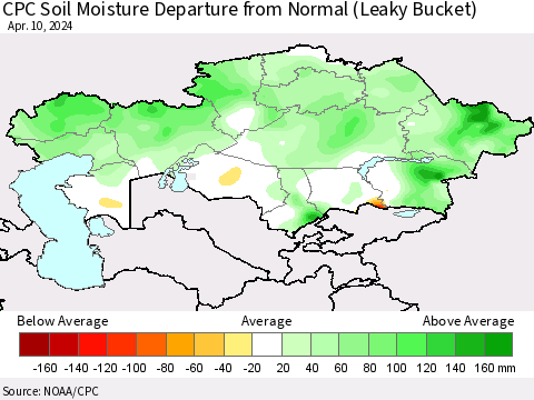 Kazakhstan CPC Soil Moisture Departure from Normal (Leaky Bucket) Thematic Map For 4/6/2024 - 4/10/2024