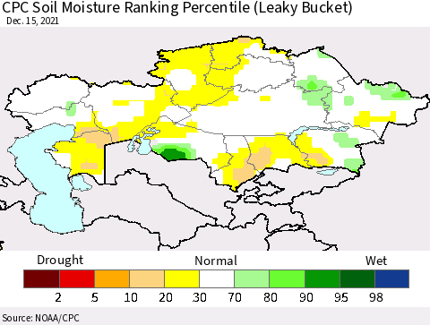 Kazakhstan CPC Soil Moisture Ranking Percentile (Leaky Bucket) Thematic Map For 12/11/2021 - 12/15/2021
