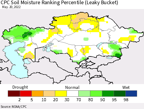 Kazakhstan CPC Soil Moisture Ranking Percentile (Leaky Bucket) Thematic Map For 5/16/2022 - 5/20/2022
