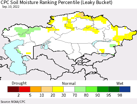 Kazakhstan CPC Soil Moisture Ranking Percentile (Leaky Bucket) Thematic Map For 9/6/2022 - 9/10/2022