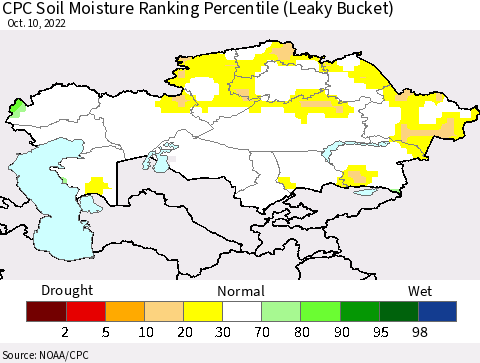 Kazakhstan CPC Soil Moisture Ranking Percentile (Leaky Bucket) Thematic Map For 10/6/2022 - 10/10/2022