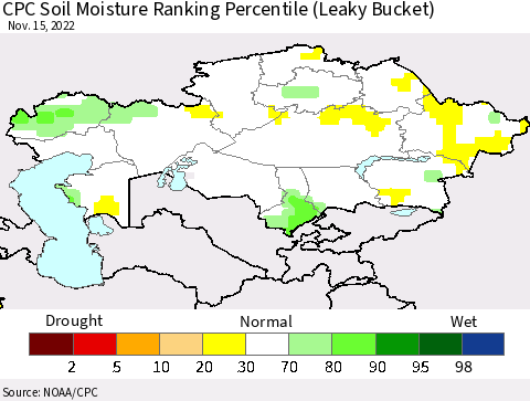 Kazakhstan CPC Soil Moisture Ranking Percentile (Leaky Bucket) Thematic Map For 11/11/2022 - 11/15/2022