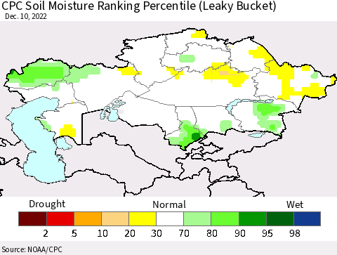 Kazakhstan CPC Soil Moisture Ranking Percentile (Leaky Bucket) Thematic Map For 12/6/2022 - 12/10/2022