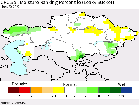 Kazakhstan CPC Soil Moisture Ranking Percentile (Leaky Bucket) Thematic Map For 12/16/2022 - 12/20/2022