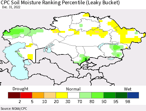 Kazakhstan CPC Soil Moisture Ranking Percentile (Leaky Bucket) Thematic Map For 12/26/2022 - 12/31/2022