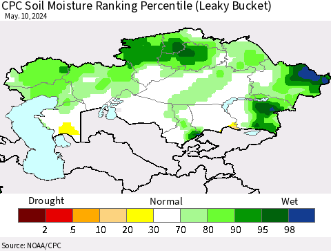 Kazakhstan CPC Soil Moisture Ranking Percentile (Leaky Bucket) Thematic Map For 5/6/2024 - 5/10/2024