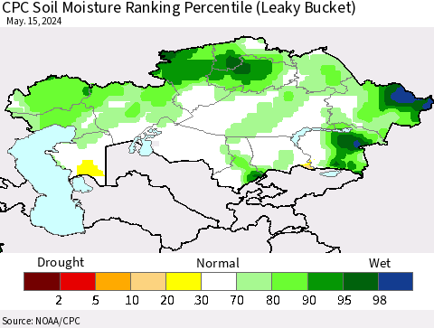 Kazakhstan CPC Soil Moisture Ranking Percentile (Leaky Bucket) Thematic Map For 5/11/2024 - 5/15/2024