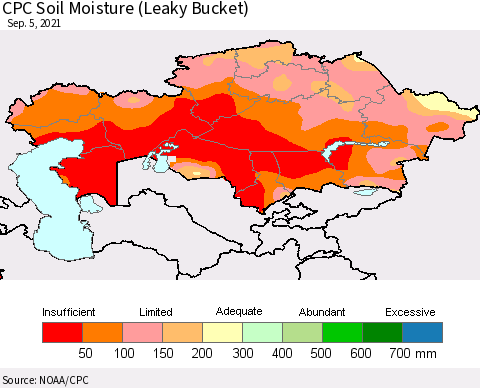 Kazakhstan CPC Soil Moisture (Leaky Bucket) Thematic Map For 9/1/2021 - 9/5/2021