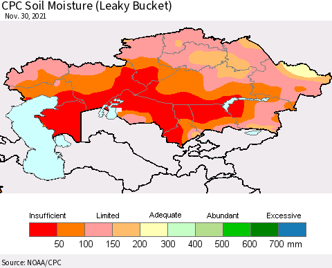 Kazakhstan CPC Soil Moisture (Leaky Bucket) Thematic Map For 11/26/2021 - 11/30/2021