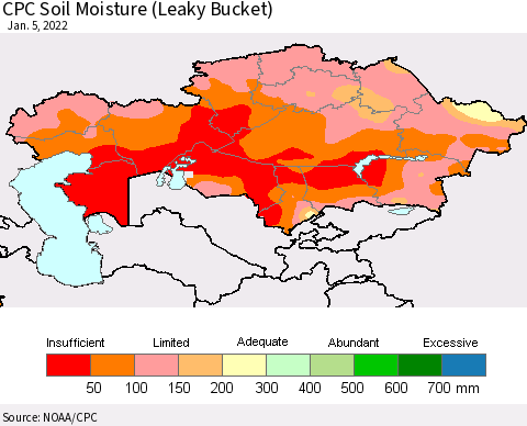 Kazakhstan CPC Soil Moisture (Leaky Bucket) Thematic Map For 1/1/2022 - 1/5/2022