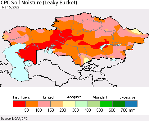 Kazakhstan CPC Soil Moisture (Leaky Bucket) Thematic Map For 3/1/2022 - 3/5/2022