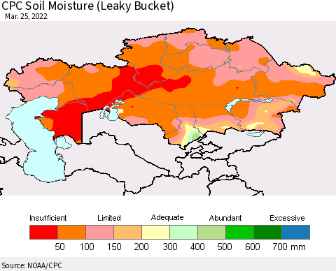 Kazakhstan CPC Soil Moisture (Leaky Bucket) Thematic Map For 3/21/2022 - 3/25/2022