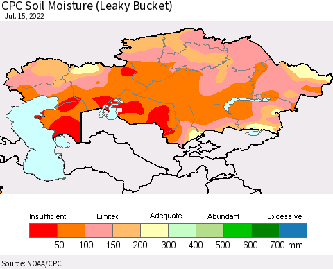 Kazakhstan CPC Soil Moisture (Leaky Bucket) Thematic Map For 7/11/2022 - 7/15/2022