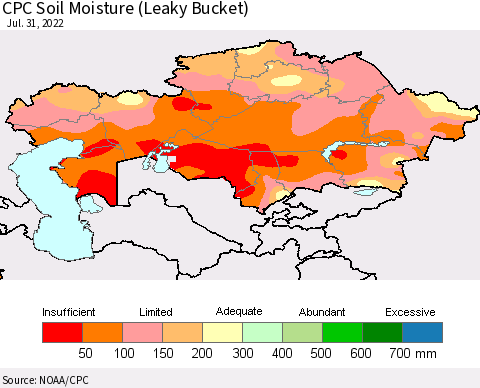 Kazakhstan CPC Soil Moisture (Leaky Bucket) Thematic Map For 7/26/2022 - 7/31/2022
