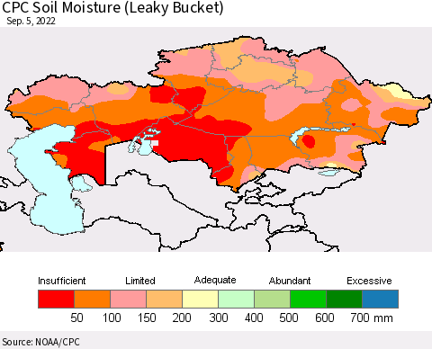 Kazakhstan CPC Soil Moisture (Leaky Bucket) Thematic Map For 9/1/2022 - 9/5/2022