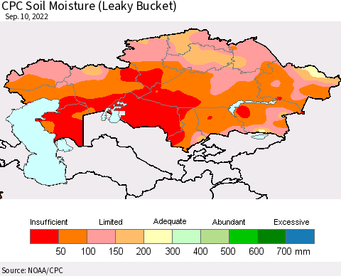 Kazakhstan CPC Soil Moisture (Leaky Bucket) Thematic Map For 9/6/2022 - 9/10/2022